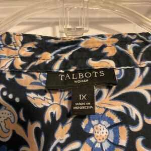 Talbots Navy Floral Top with Peach and Light Blue Accents